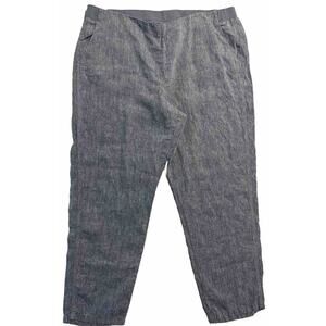 J. Jill Love Linen Blue Cropped Pants Elastic Waist Pockets Beachy Coastal Sz XL